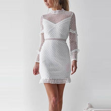 Load image into Gallery viewer, ANSELF White Lace Dress Women Party Dresses female vestidos Elegant Ladies Bodycon Dress Solid Long Sleeve Tiered Wrap Dress