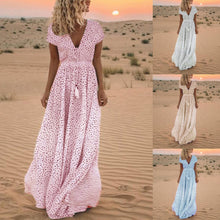 Load image into Gallery viewer, Women Summer Fashion Short Sleeve Dot Print Tassels V Neck Long Dress Beach Maxi Empire Ladies Dress Wholesale Free Ship Z4