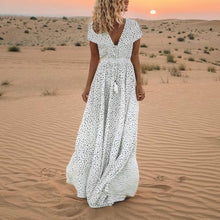 Load image into Gallery viewer, Women Summer Fashion Short Sleeve Dot Print Tassels V Neck Long Dress Beach Maxi Empire Ladies Dress Wholesale Free Ship Z4