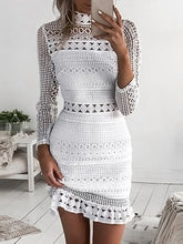 Load image into Gallery viewer, ANSELF White Lace Dress Women Party Dresses female vestidos Elegant Ladies Bodycon Dress Solid Long Sleeve Tiered Wrap Dress