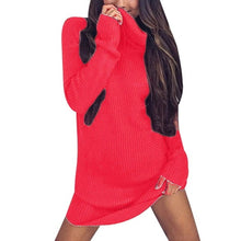 Load image into Gallery viewer, HEFLASHOR Sexy Autumn Winter Knitting Sweater Dress Women Turtleneck Sexy Dresses Female Long Sleeve Dress Solid Color Vestidos