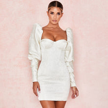 Load image into Gallery viewer, 2019 New Solid Color Jacquard Princess Sleeve Wrapped Chest Slim Temperament Dress vestido D10587