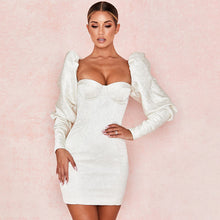 Load image into Gallery viewer, 2019 New Solid Color Jacquard Princess Sleeve Wrapped Chest Slim Temperament Dress vestido D10587