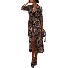 Load image into Gallery viewer, Women Leopard Dress платье 2019 Long Sleeve Sexy Deep V Neck vestido  Party Autumn Dress Women Female Bodycon Dress