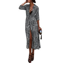 Load image into Gallery viewer, Women Leopard Dress платье 2019 Long Sleeve Sexy Deep V Neck vestido  Party Autumn Dress Women Female Bodycon Dress