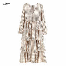 Load image into Gallery viewer, Polka dot print Zora cascading ruffles Womens Dress long sleeve V neck high waist loose maxi Dress casual za dress Vestidos 2019
