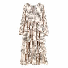 Load image into Gallery viewer, Polka dot print Zora cascading ruffles Womens Dress long sleeve V neck high waist loose maxi Dress casual za dress Vestidos 2019